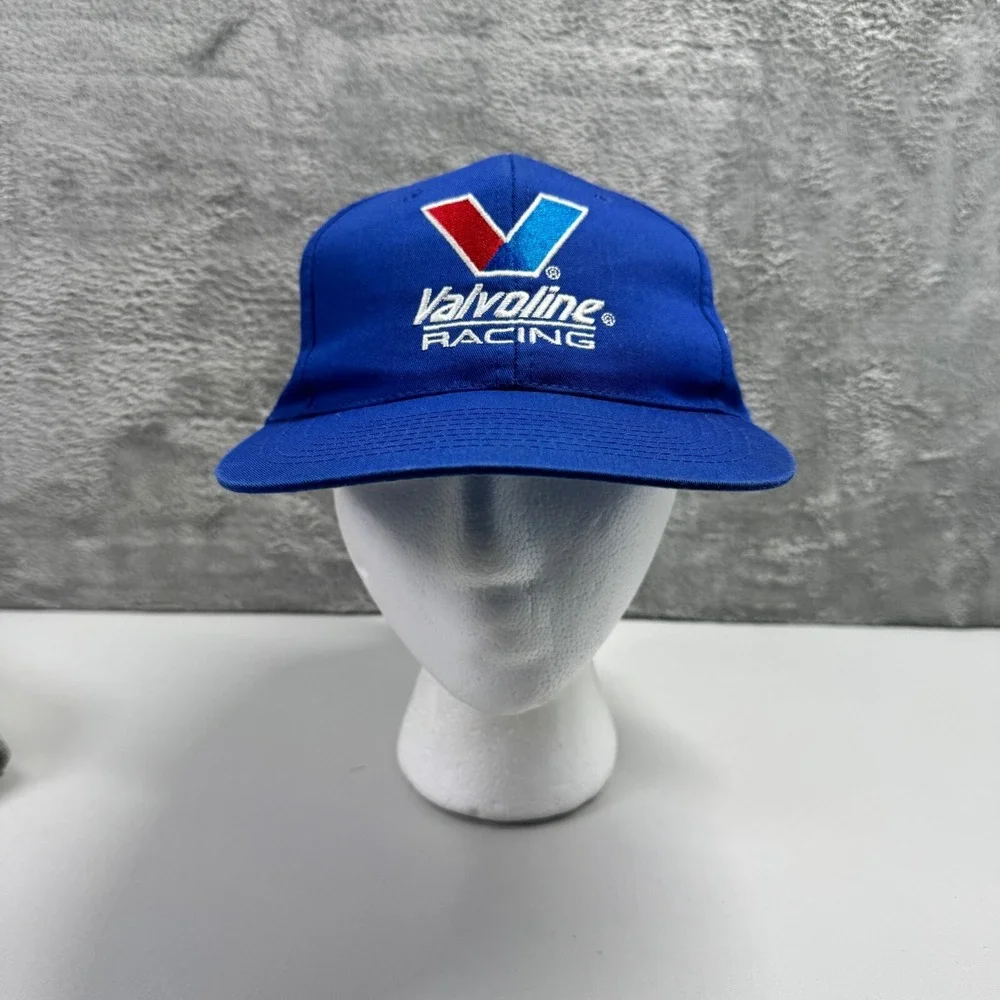 Vintage Nascar Valvoline #6 Mark Martin Snapback Hat Cap Blue Checkered Flag